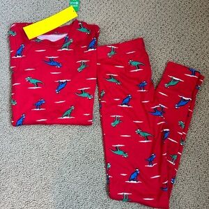 GAP Organic Red Dinosaur Christmas Print Kids Pajama Set NWT